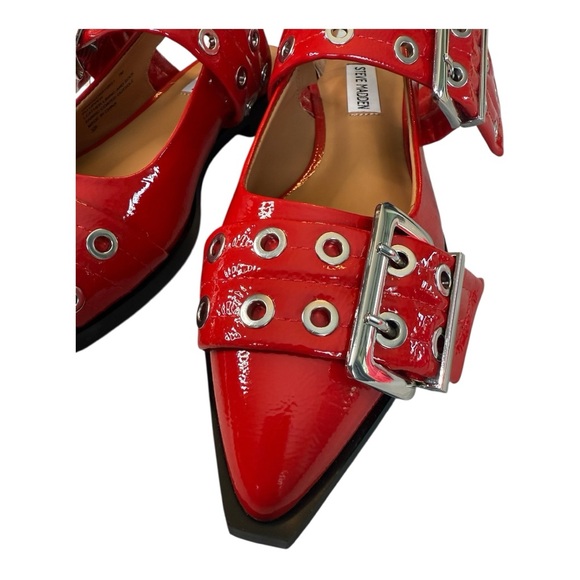 STEVE MADDEN GRAYA RED PATENT Stylish Red Women's Shoes with Buckle Flats Size 7 - Picture 13 of 17